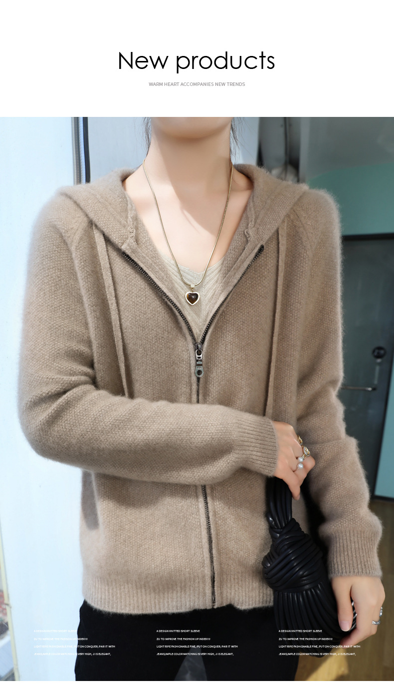 For the autumn and winter of 2024, a woolen hooded thick cardigan for women, a loose zipper knitted sweater, a youthful hoodie, can be paired with an outer jacket pic 11