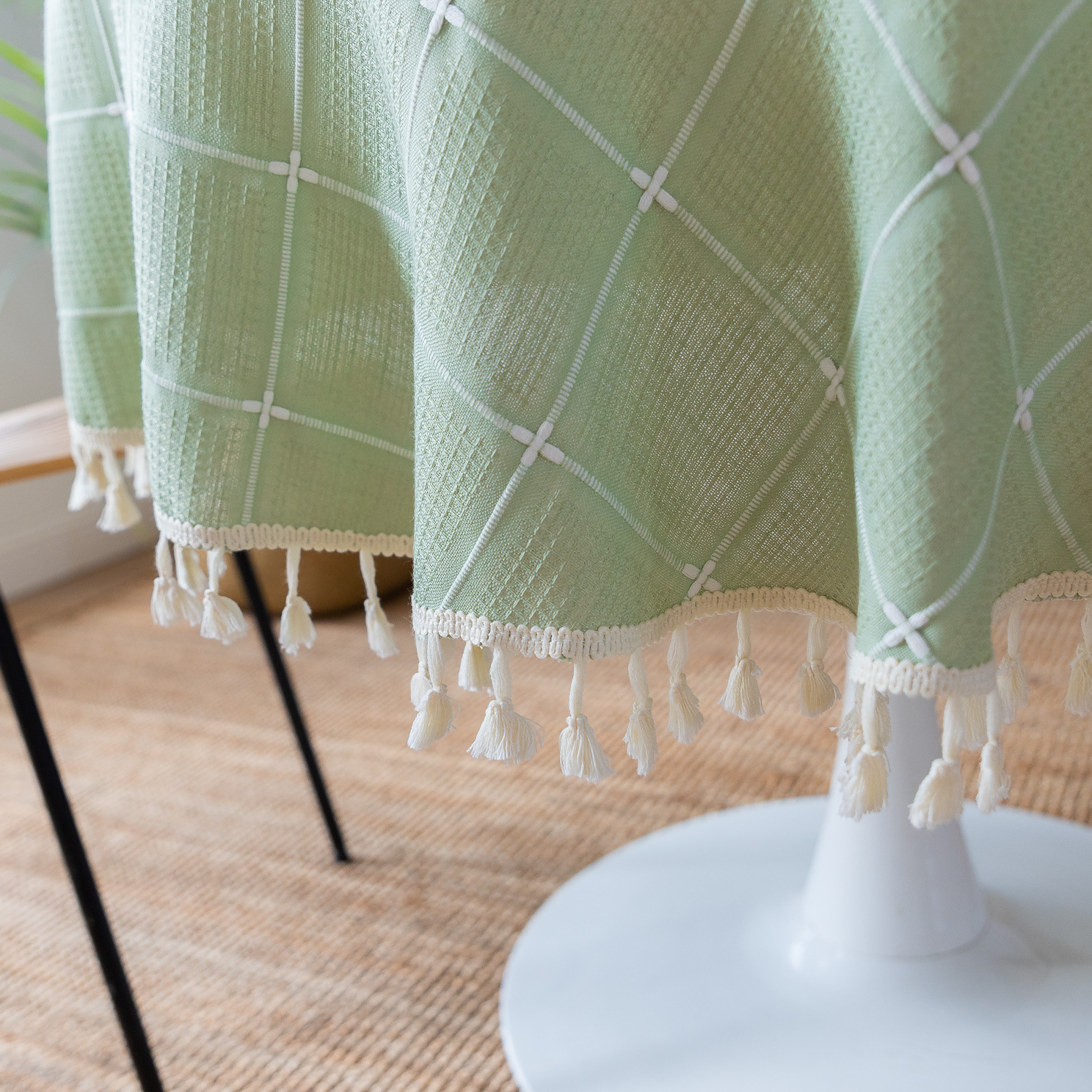 Cross-border new embroidered checkered decorative items, home tablecloths, Japanese solid color, American thickened table cushions pic 7