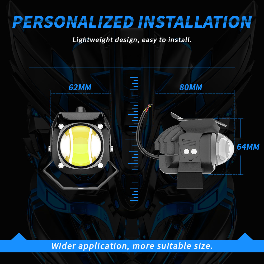 DXZ motorcycle led spotlights, white and yellow dual-color high and low beam LED headlights, high-brightness direct small steel cannon road fog lights pic 5