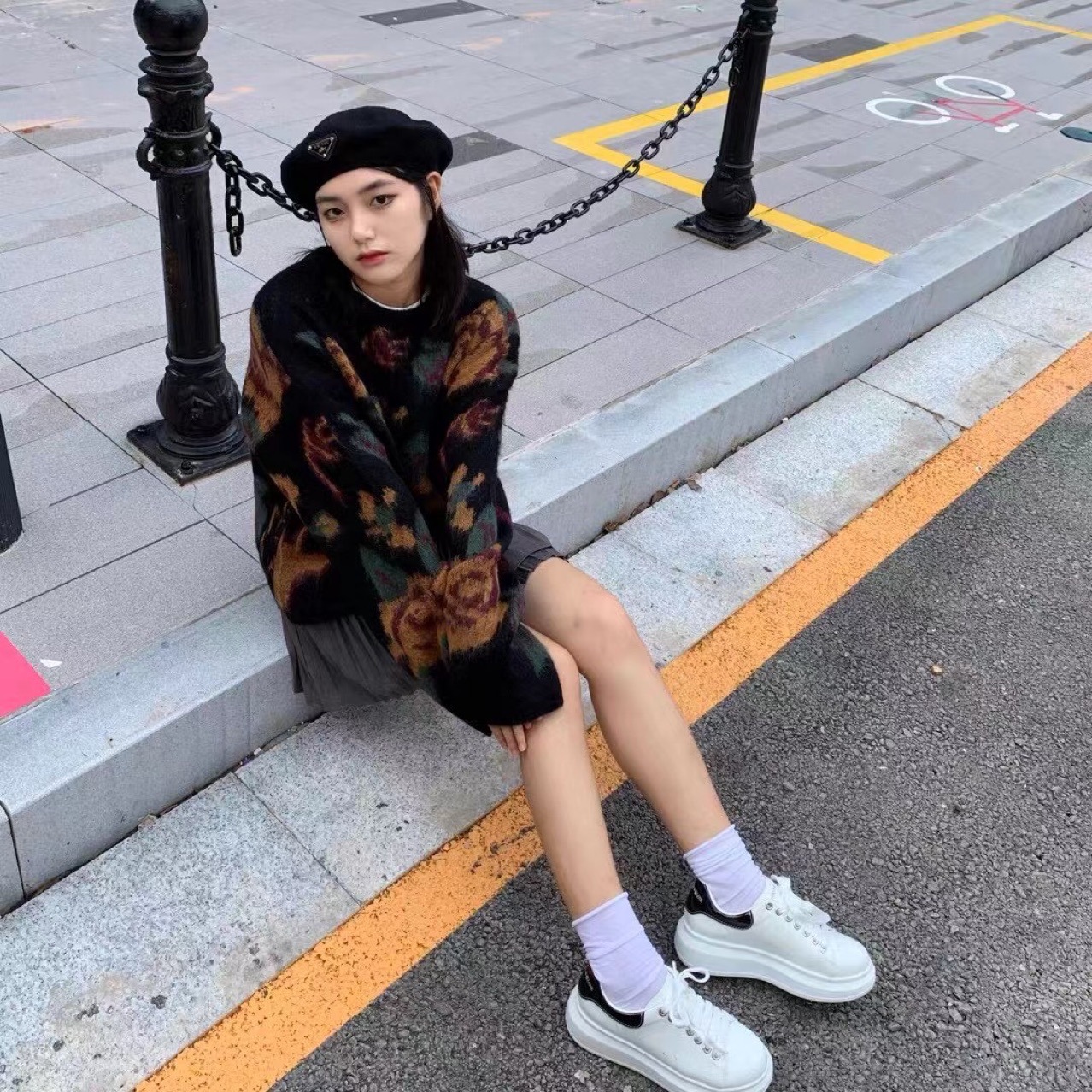 Korean chic autumn retro gradient color laid-back style stylish mohair loose long-sleeved knitted sweater for women pic 4