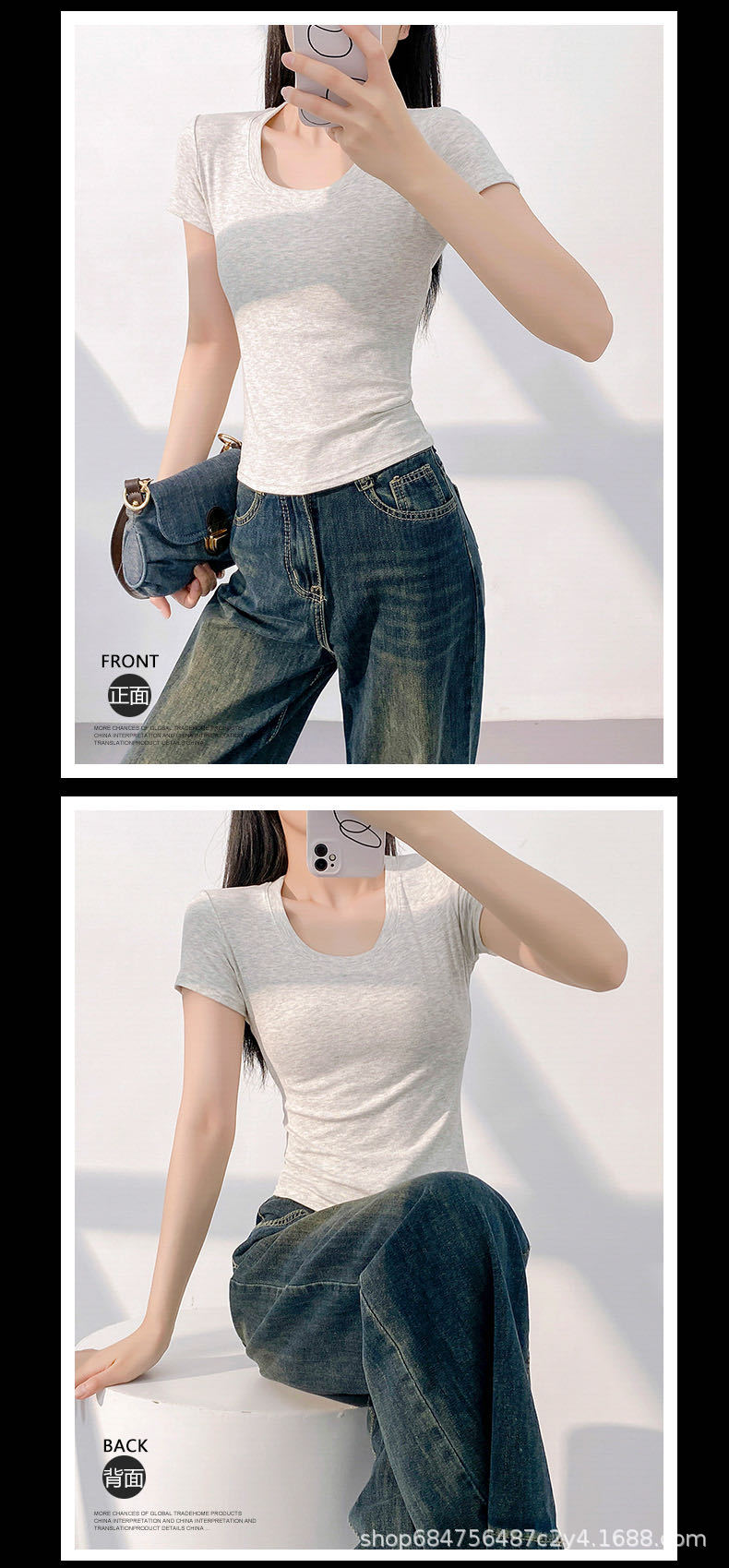 美式修身短袖T恤女2025夏季新款收腰圆领体恤甜辣短款小上衣打底详情13