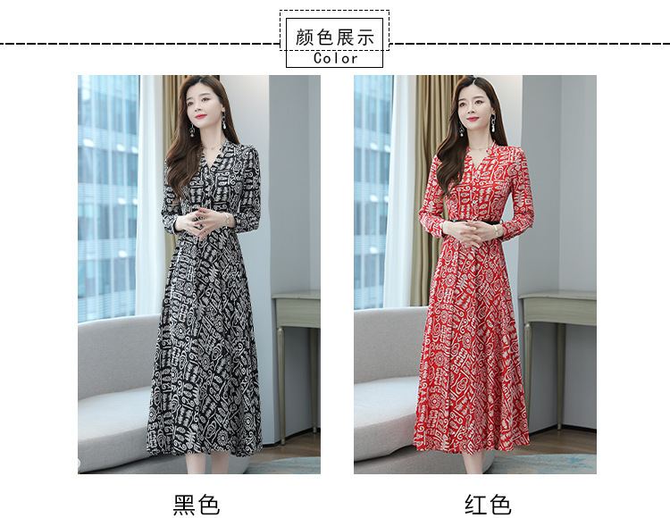 真丝女士连衣裙女春夏优雅风高端高级印花v领桑蚕丝A字长裙子新款详情8