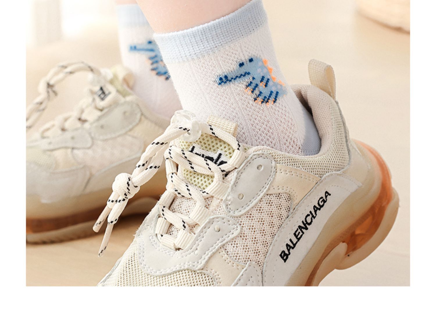 小巴兔夏网眼中筒薄棉卡通恐龙男孩儿童袜宝宝学生纯色棉袜子批发详情19