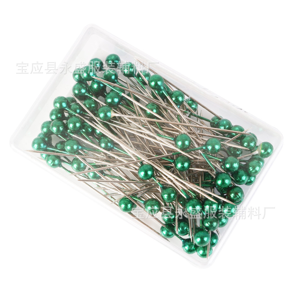 厂家供应100枚盒装彩色镀镍珠光针DIY服装定位装饰珠针批发可定色详情11
