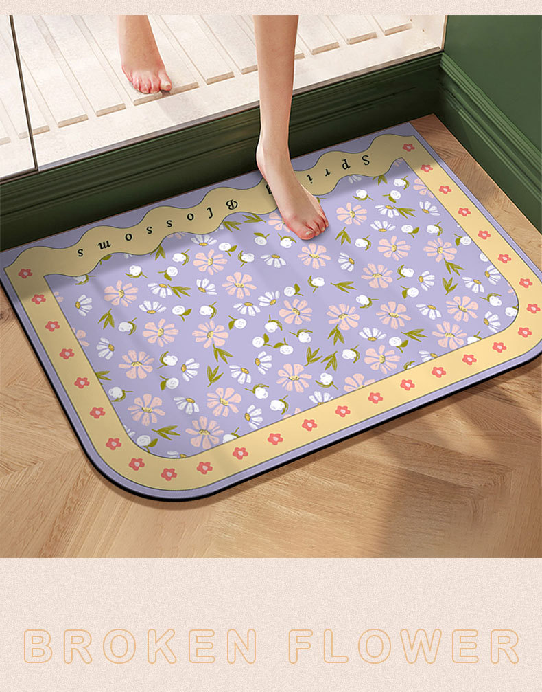 Simple and fresh diatom mud soft mat, Nordic floral creative diatom mud floor mat, bathroom absorbent foot mat, door mat pic 12