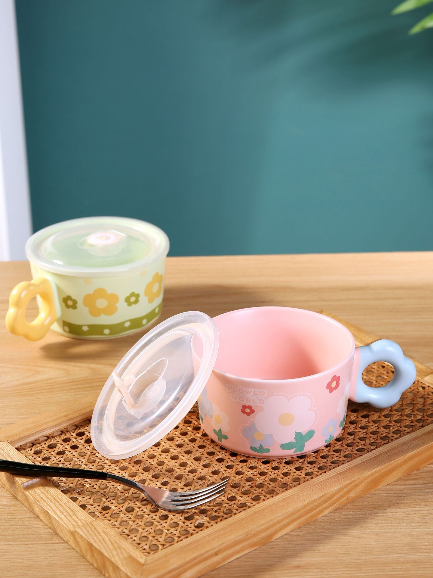 A high-quality, aesthetically pleasing, hand-painted flower-shaped ceramic instant noodle bowl from the pastoral series is a birthday gift for girls in student dormitories pic 5