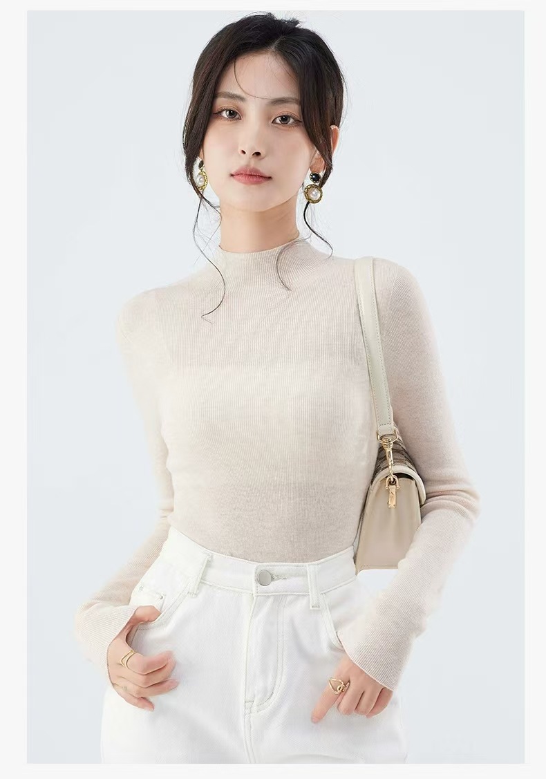 48-count fine-spun wool sweater for women, 100 pure wool seamless one-piece base layer, slim 18-stitch ultra-fine knitted sweater, thin pic 29