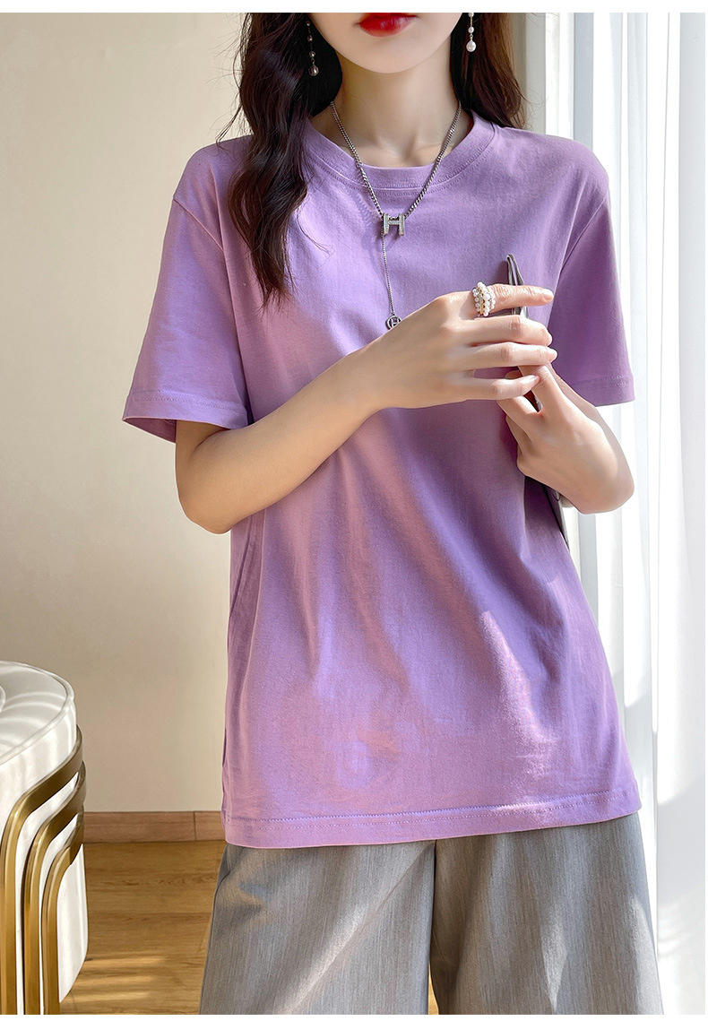 180克纯棉夏季新款短袖女T恤都市休闲纯色圆领款时尚百搭体恤上衣详情19