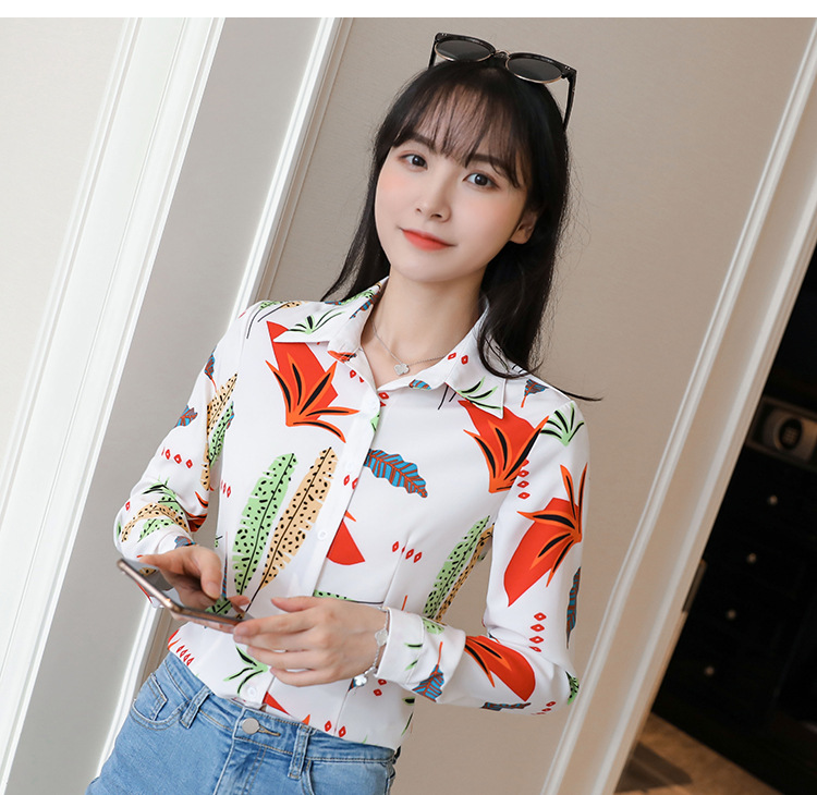 New spring and autumn Korean-style slim-fit shirt for women, long-sleeved printed striped trendy base layer, Hong Kong-style top for women pic 75