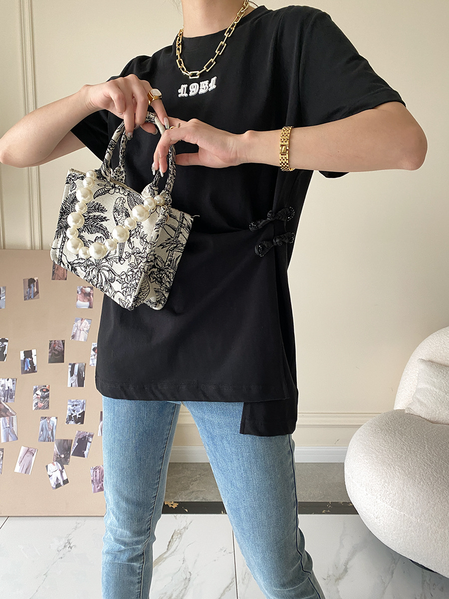 Sinan guoji plato hebilla bifón caída hombro manga camiseta mujer moda cool sentido de diseño verano 2022 nuevo SN1425 pic 37