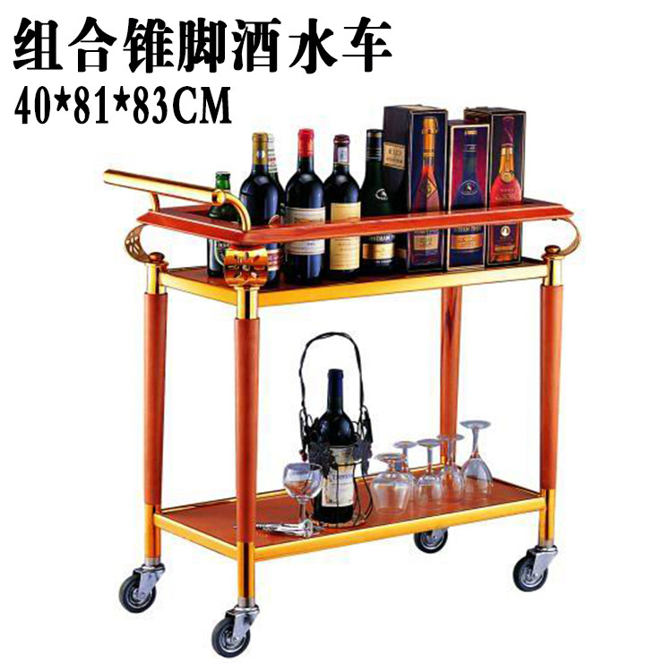 The new titanium gold wooden service dining cart is an oval-shaped beverage cart on the third floor of the hotel, a hand-pushed cleaning cart for the restaurant and guest rooms pic 16