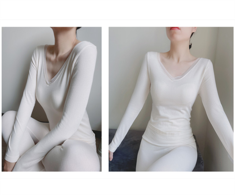 秋衣秋裤女薄款套装保暖内衣女不加绒蕾丝低胸单层性感打底线衣裤详情48