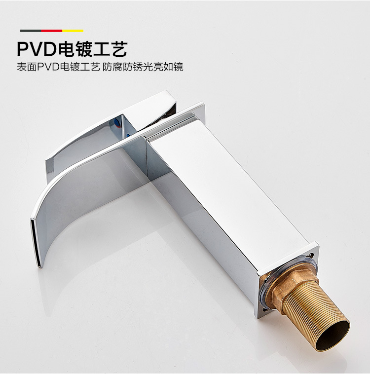Cross-border basin waterfall faucet, wide-mouth stainless steel mirror finish, square elbow, cold and hot water countertop basin faucet pic 25
