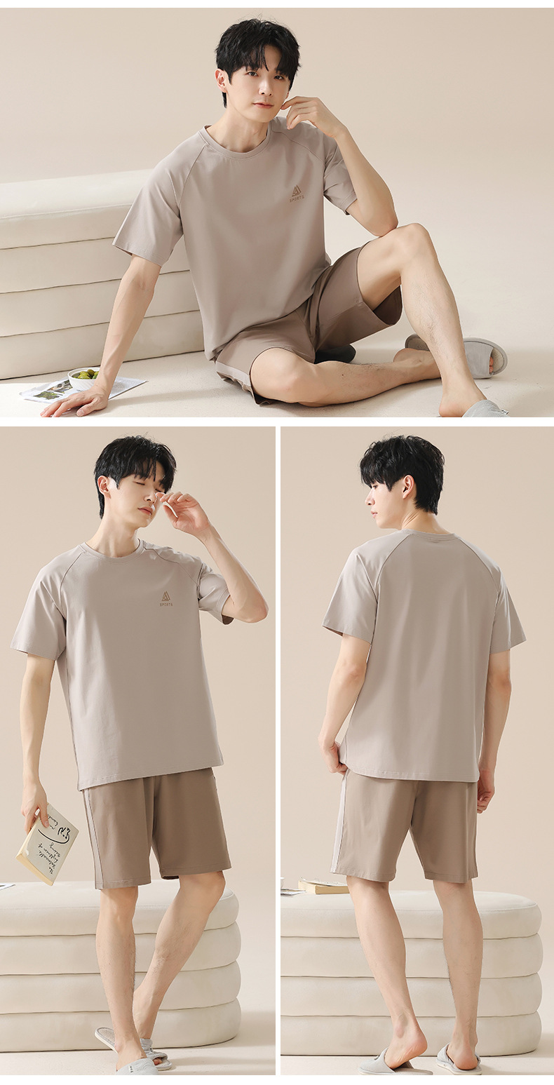 【凉感】拉架棉睡衣男士夏季短袖短裤家居服男款薄款纯棉套装详情24