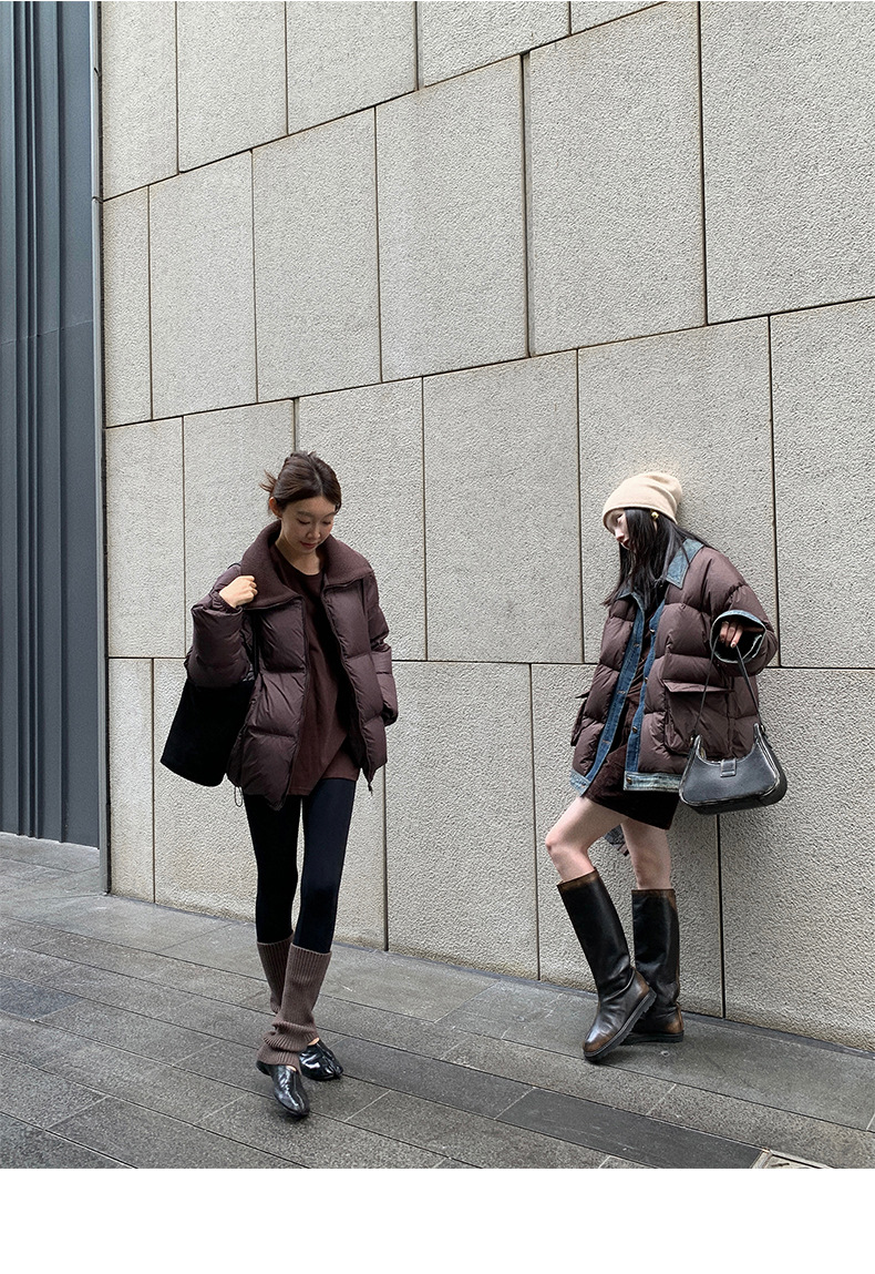 Qumeng DT CLASSIC Retro patchwork fake two-piece denim down jacket for women, 90 white duck down winter coat for women pic 37