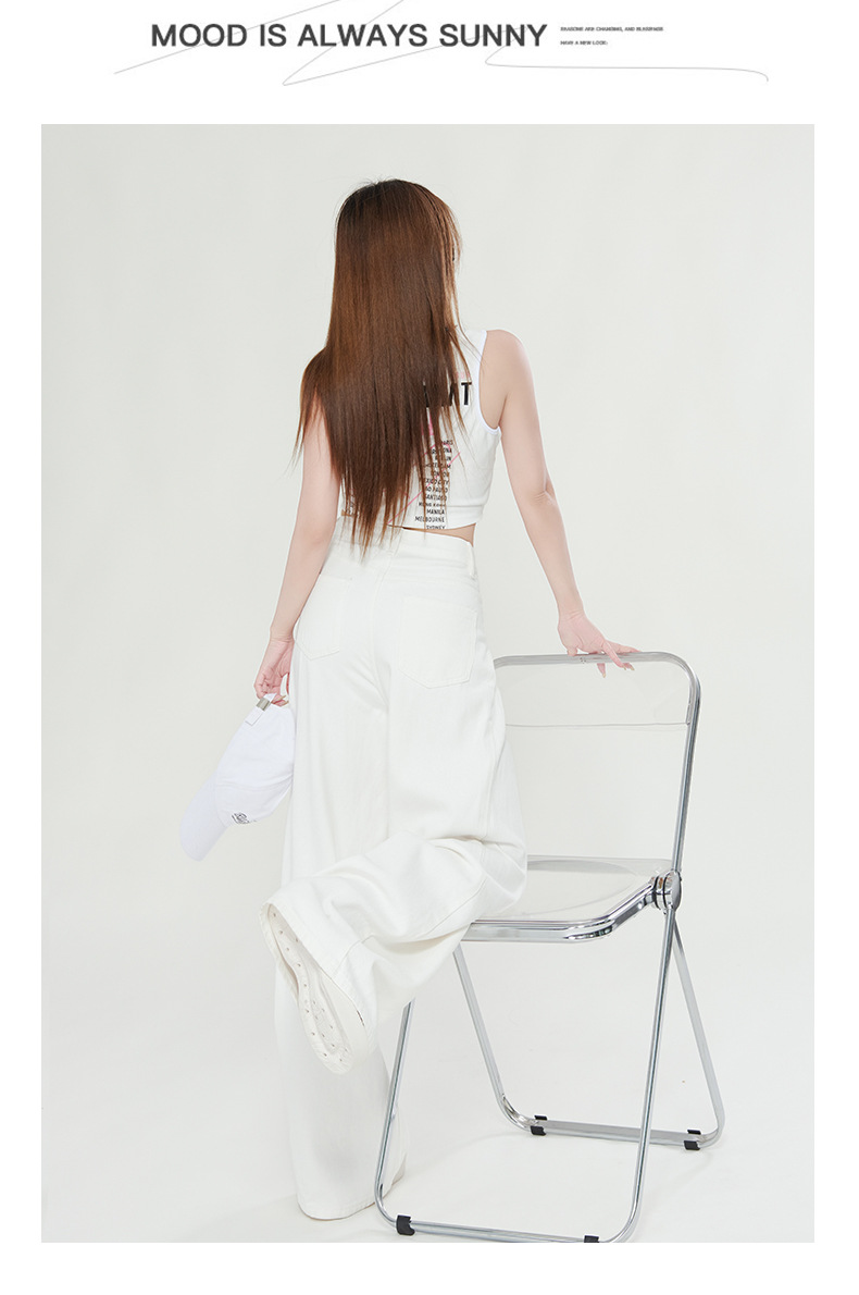 慵懒风褶皱宽松阔腿牛仔裤女2024夏季新款高腰垂感显瘦直筒拖地裤详情30