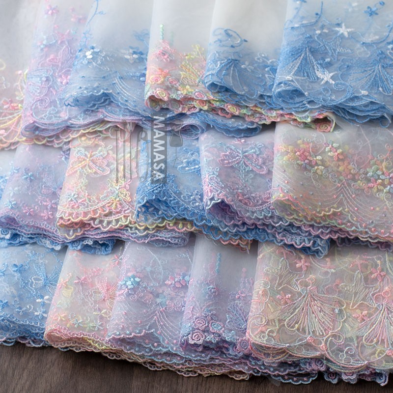 多巴胺梦幻彩色刺绣网纱花边 DIY手工lolita服装布艺发饰辅料详情11