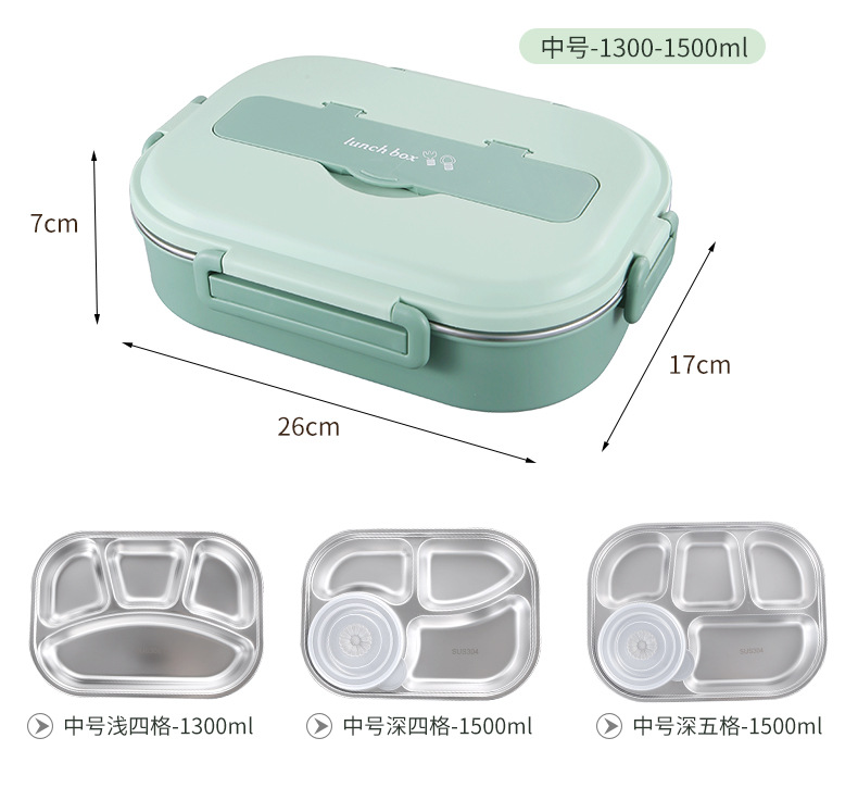 304 stainless steel insulated lunch box, rectangular sealed partition lunch box, portable student fresh-keeping box, light food lunch box pic 21