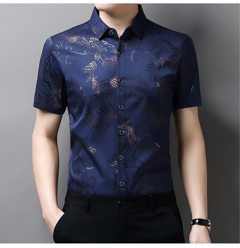 2024 verano de los hombres dragon print shirt fino estilo transpirable moda casual hielo seda fresca manga corta una pieza de reemplazo de cabello pic 21