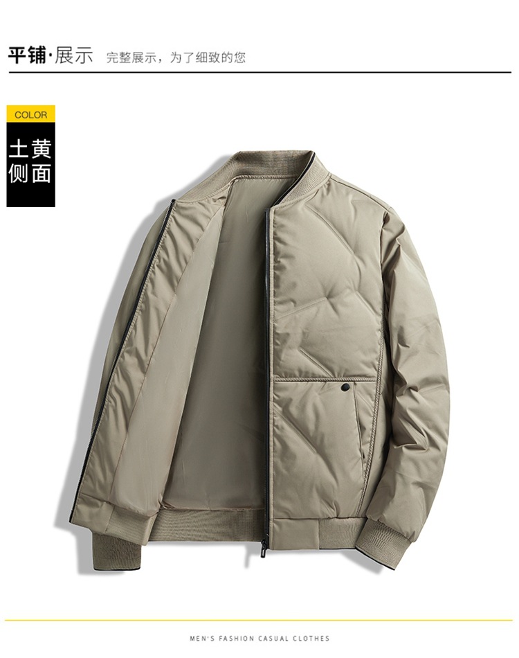 新款男士羽绒服棒球领蓬松开衫上衣灰鸭绒羽绒服男休闲冬季外套男详情12