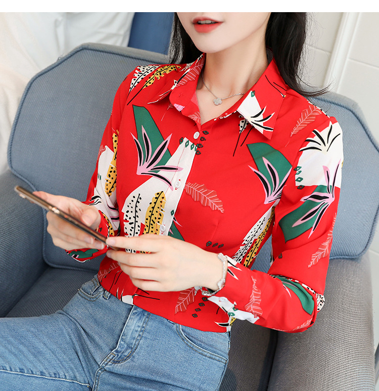 New spring and autumn Korean-style slim-fit shirt for women, long-sleeved printed striped trendy base layer, Hong Kong-style top for women pic 90