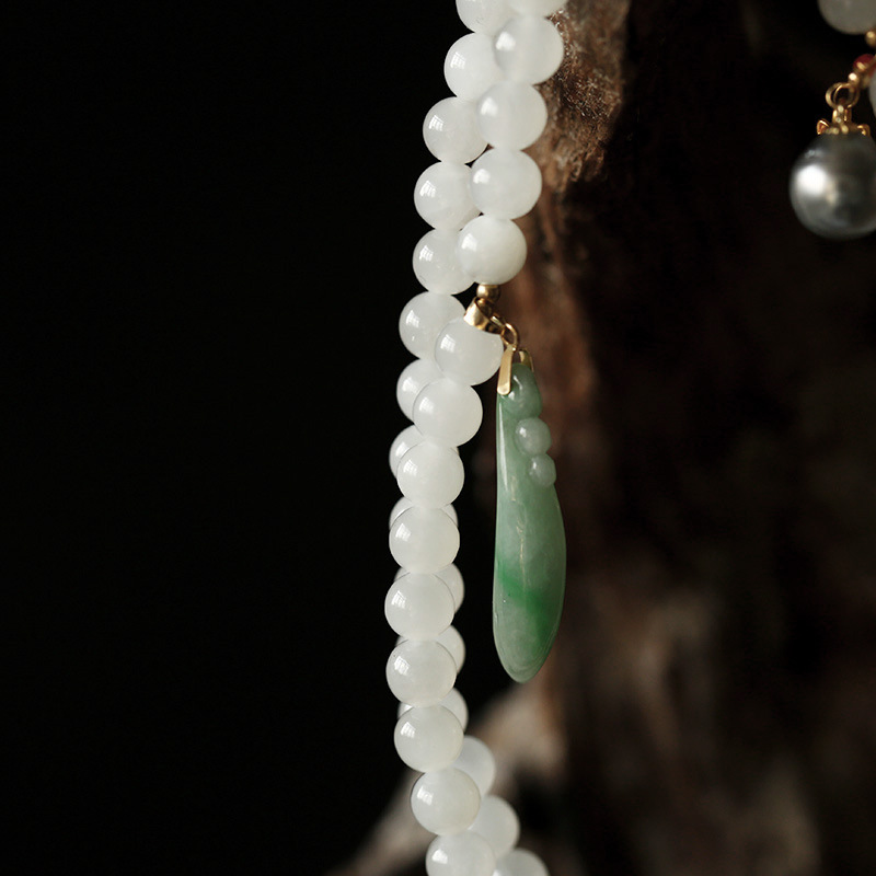 999 999 999 999 999 999 pure gold bell gold coin, natural Hetian jade, three-circle bracelet, jade black pearl, 18K gold diy for women pic 10