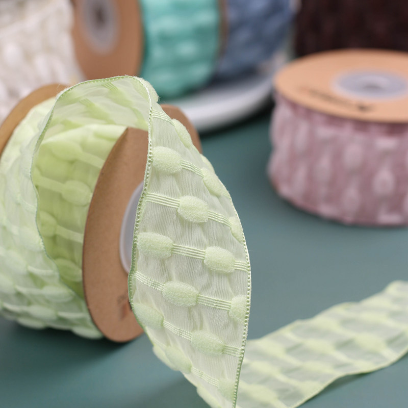 Korean-style plush bean chiffon ribbon DIY bow tie hair accessory bow tie hat gift flower packaging bean dot woven ribbon pic 5