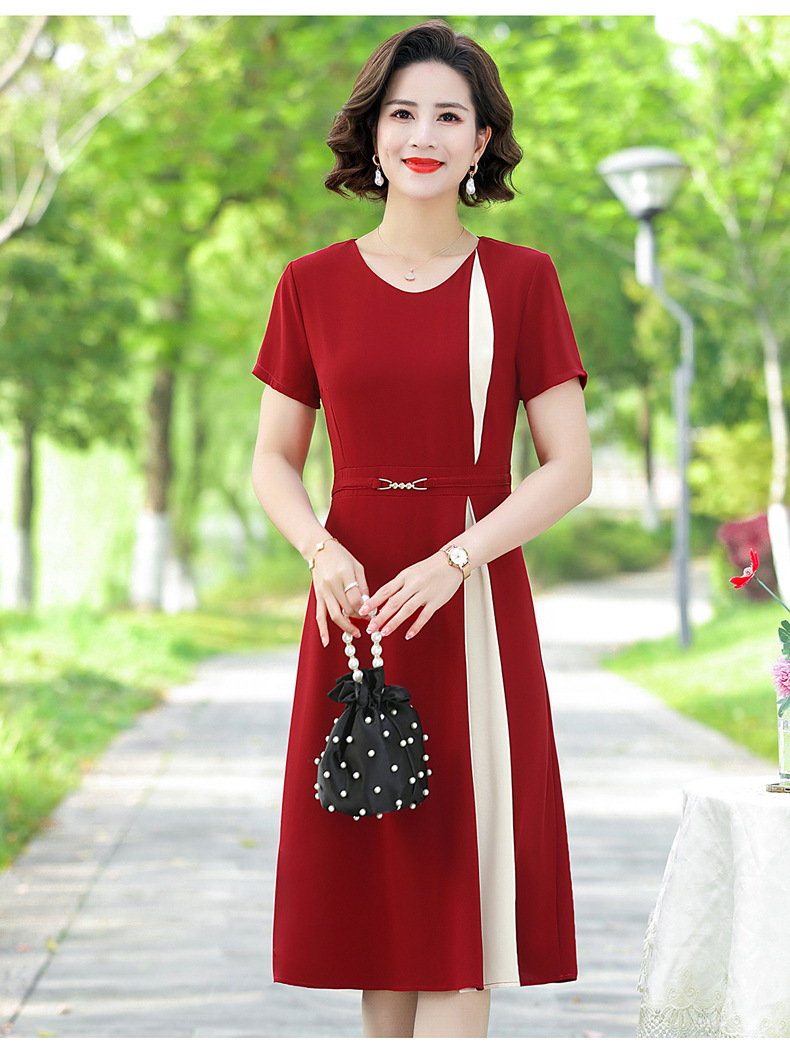 妈妈装夏季连衣裙40岁50中老年短袖女洋气裙子修身中年人薄款长裙详情19