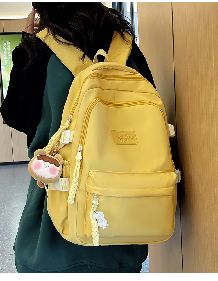 高颜值纯色书包女大学生日系简约双肩 包韩版初高中生大容量背包详情23