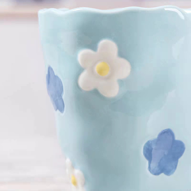 Internet-famous ceramic cups, girlish flower mugs, high appearance level drinking cups, breakfast cups, irregular water cups pic 10