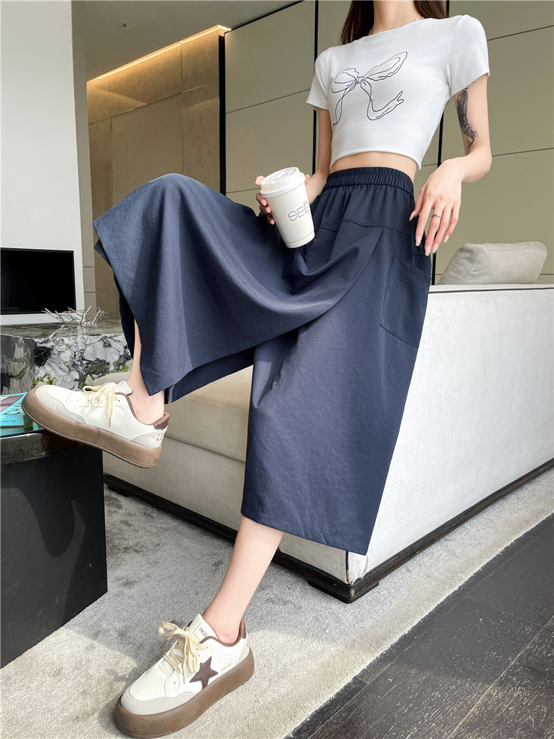 藏青工装裙裤女夏季2024新款山本裤裙半身裙七分阔腿裤子 pic 1