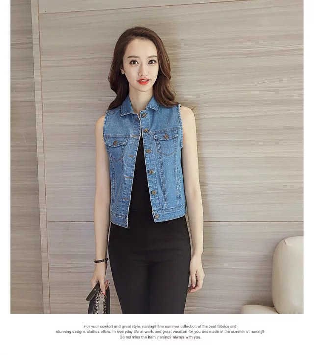 A new denim vest for women, a versatile and casual short school style denim jacket pic 9