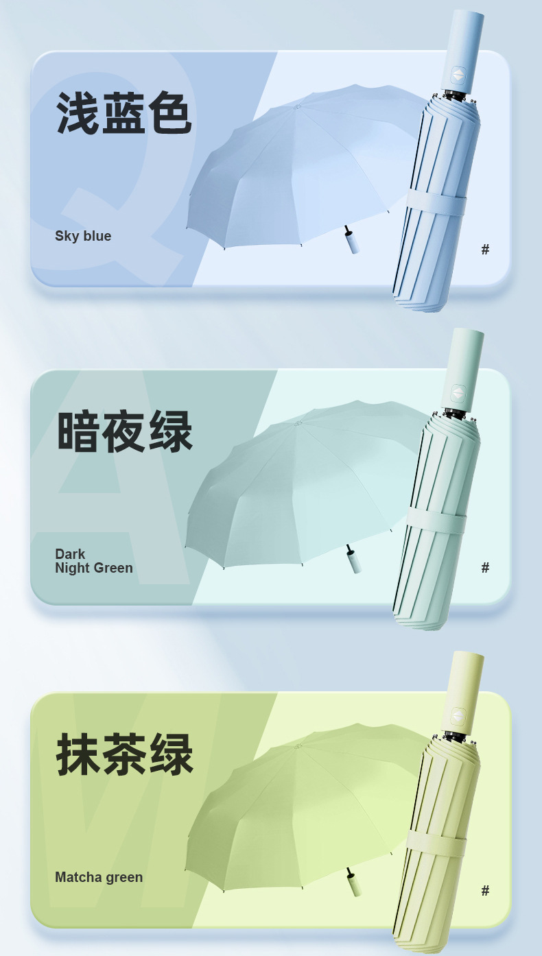 全自动十二骨双龙骨定制广告雨伞三折黑胶防紫外线遮阳伞晴雨两用详情27