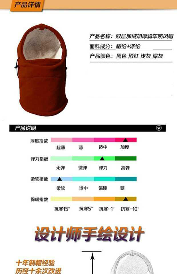 2020秋冬新款遮脸帽子 户外加绒加厚保暖头套 抓绒骑行头套帽子详情8
