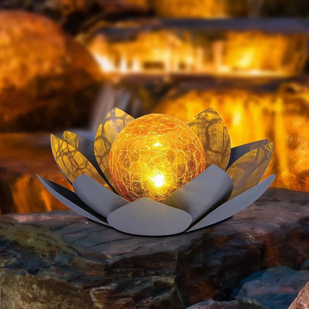 Solar-powered lotus lamps, courtyard crack decorative lamps, balcony outdoor garden ornaments, lotus landscape lamps pic 11