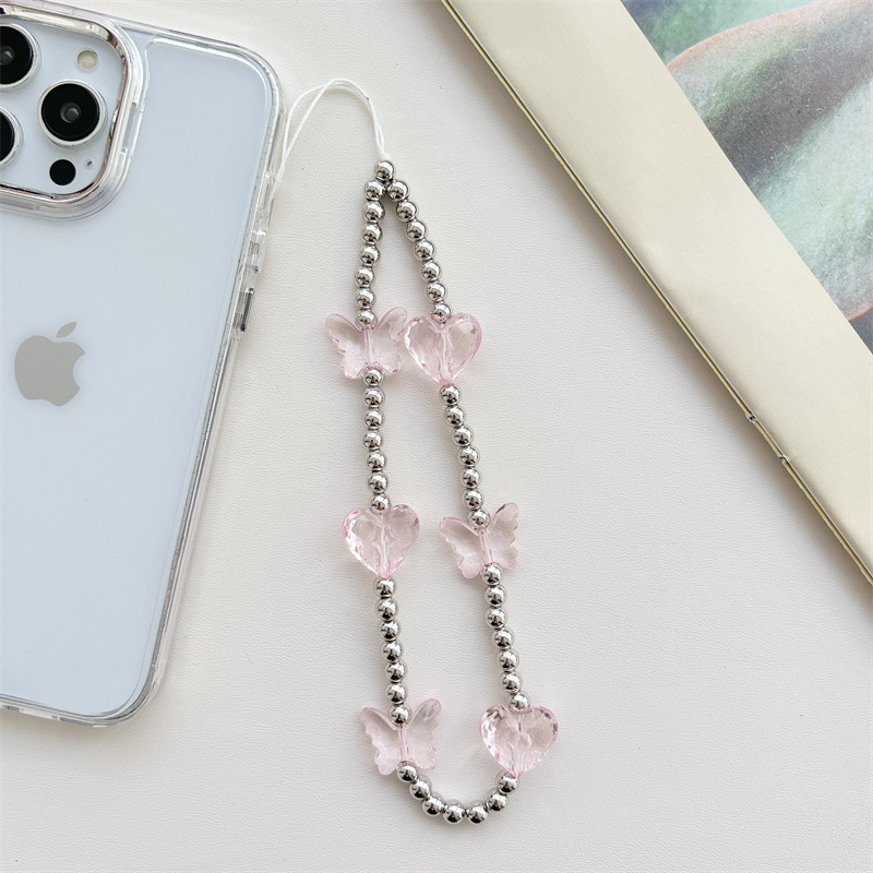 新款ins风甜美樱花粉色爱心短款手腕绳手机壳配饰ccd相机挂链挂饰详情6