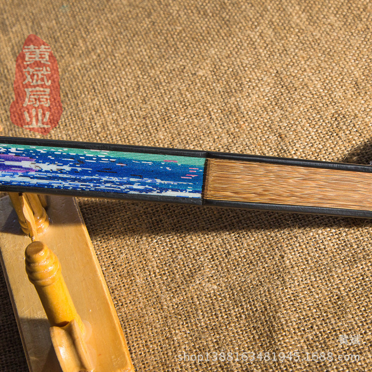 哑光漆边真丝娟面日式和风江户日本竹柄折扇 富士山系列和服扇子详情9