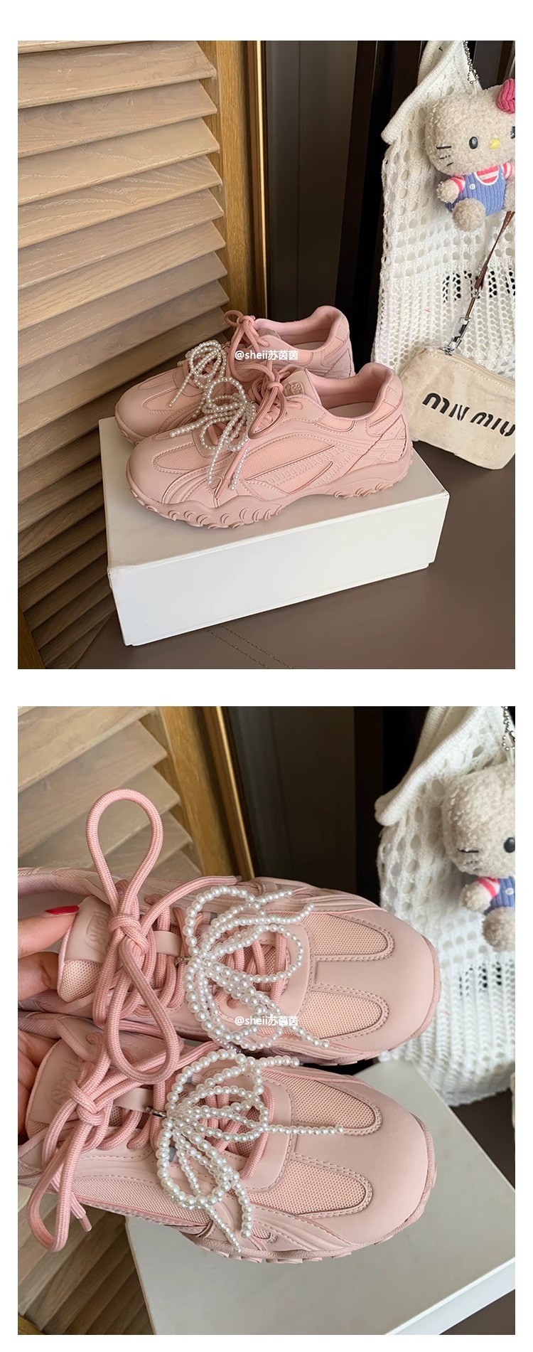苏茵茵月牙底运动鞋蕾丝珍珠鸳鸯带厚底休闲鞋女德训鞋女小白鞋详情23