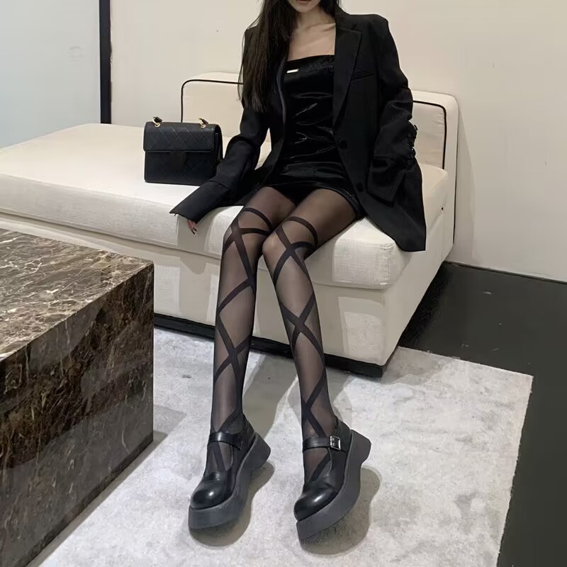 交叉绑带性感黑丝袜女防勾丝耐穿薄款辣妹纯欲风jk黑丝瘦腿连裤袜详情2