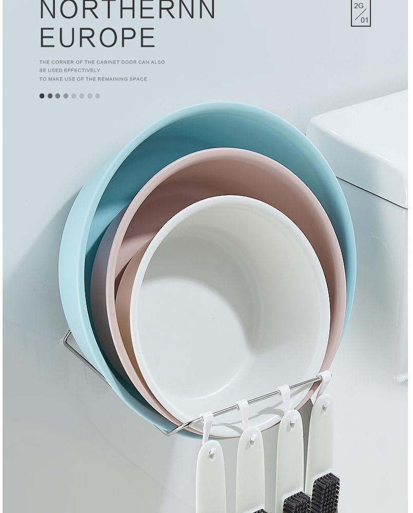 浴室厨房脸盆架阳台收纳架置物架沥水架锅盖洗菜篮挂钩壁挂免打孔详情19