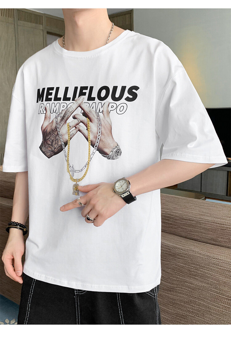 短袖t恤男士夏季潮流休闲半袖体恤宽松打底衫内搭印花潮牌男装详情9