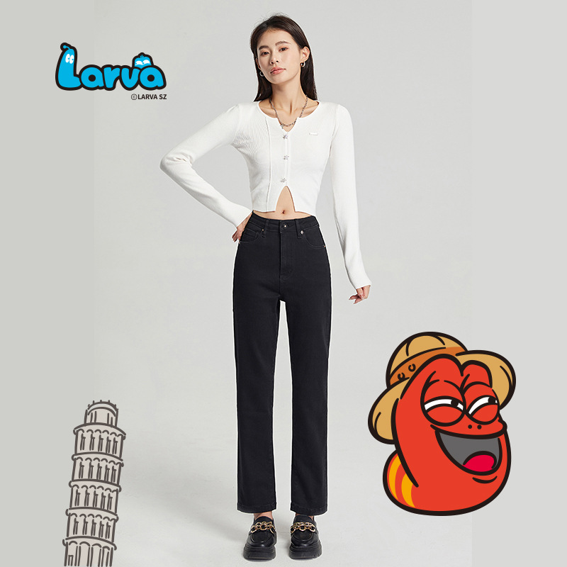 HEY+JEANS高端设计感复古牛仔裤女春秋新款高腰显瘦显高微喇长裤详情7