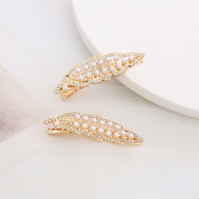 2021 nuevo feather leaf hairclip franja clip strass zirconia shiny moda perla borde clip de red accesorios para el cabello mujer pic 2