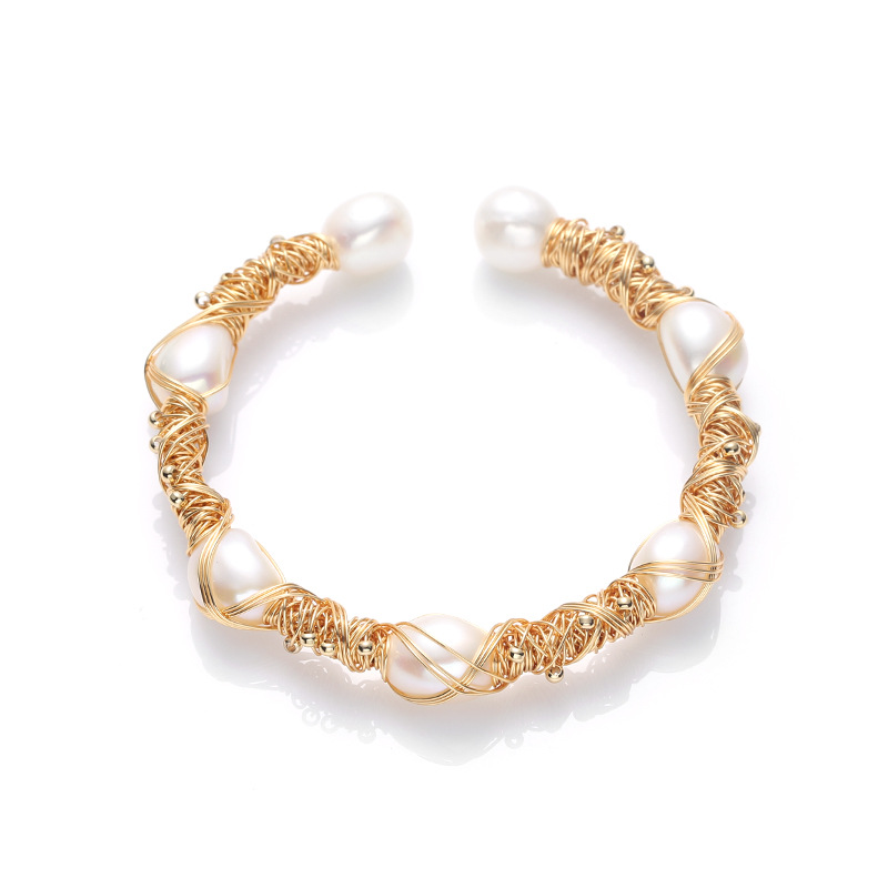 Natural freshwater pearl 14K gold-plated wound bracelet for women, super rice pearl, elegant retro bracelet, high-end accessory pic 11