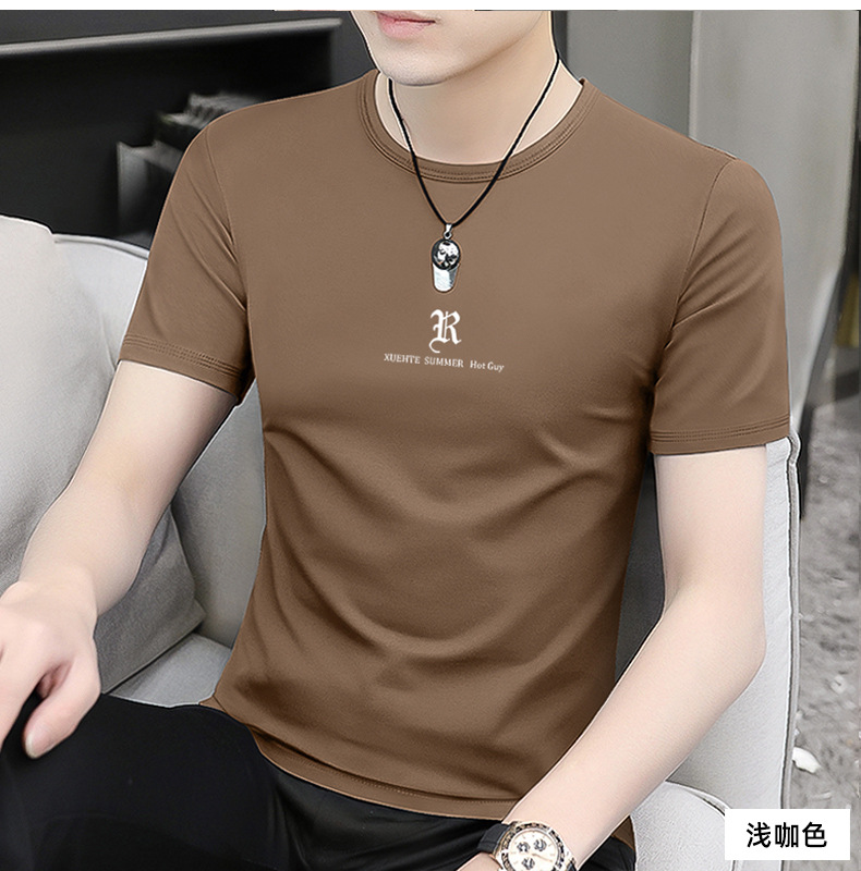 男士夏季新款圆领短袖t恤修身百搭打底衫2024简约半袖上衣薄款潮详情21