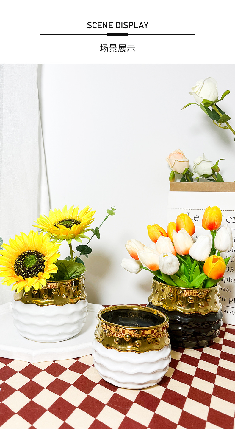 chinagoods large white ceramic flowerpot with a wide mouth, simple and personalized hotel and home tabletop, green plant dry vase, decorative item, flower arrangement pic 7