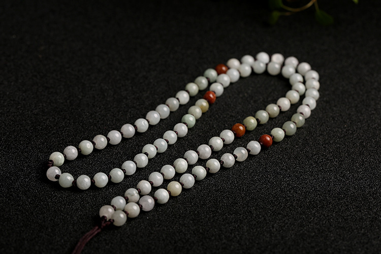 Natural three-color jadeite A-grade round beads 6mm woven necklace rope, three-color round bead pendant rope, jadeite bead chain pic 5