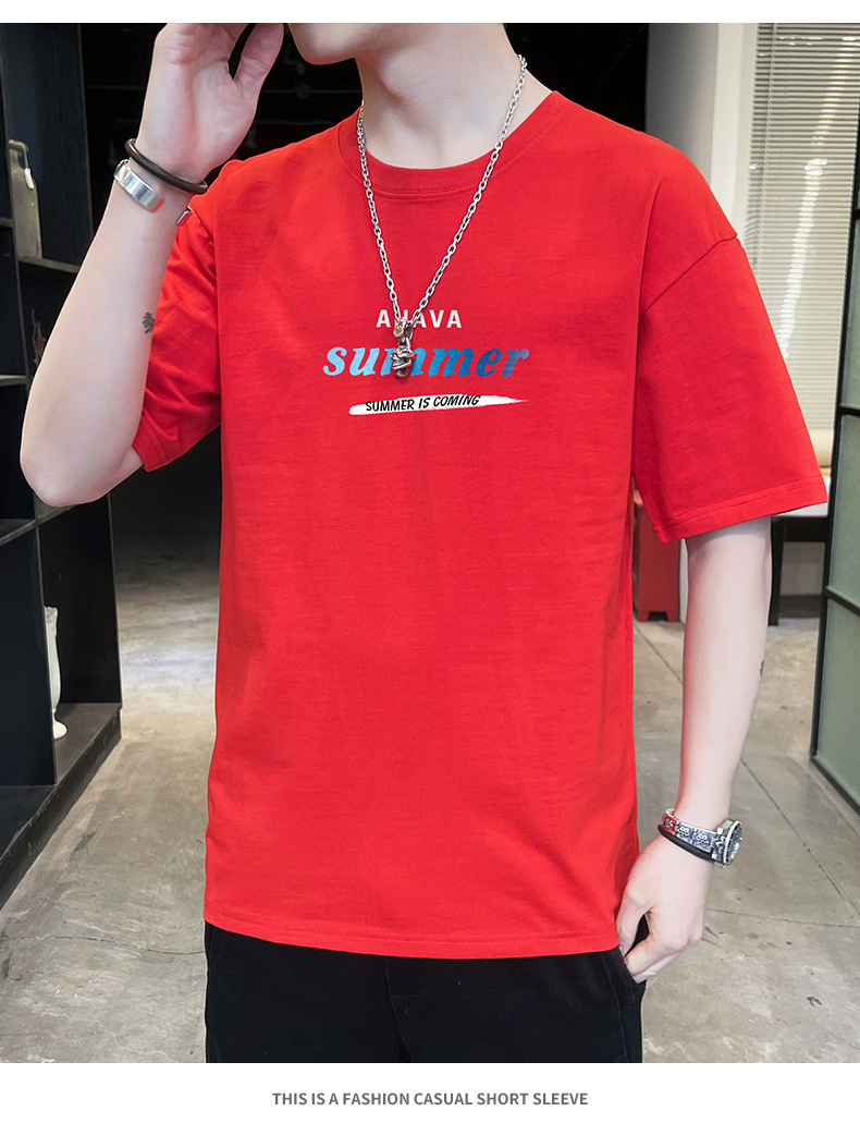 Short-sleeved T-shirt for men, 2022 Summer new Korean style trendy ins loose T-shirt, mid-sleeved cotton trendy brand, large size pic 31