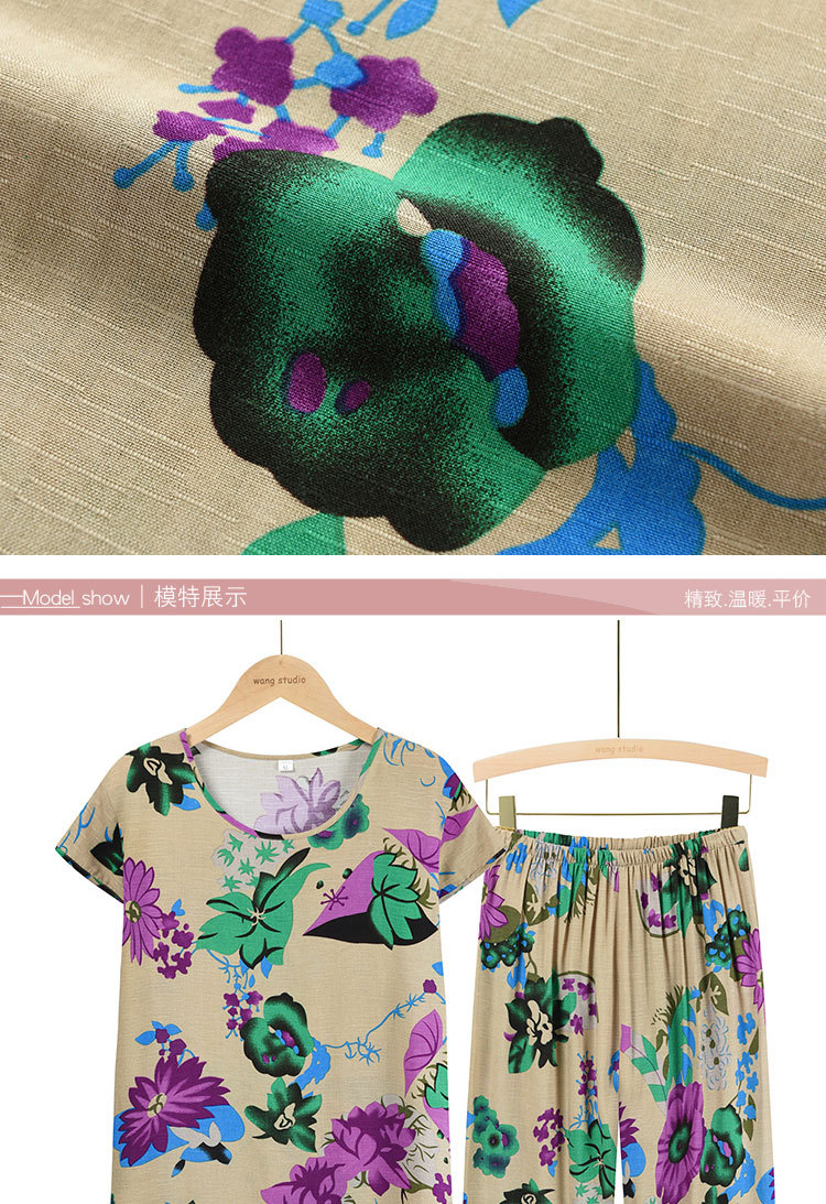 Summer short-sleeved printed top for women, two-piece set for mothers, 60-year-old clothes for grandmothers pic 5