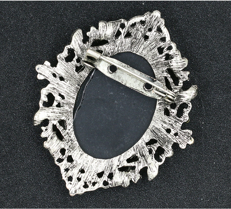 欧美时尚水钻美人头胸针 电镀合金复古胸花女 服装配饰品别针批发详情7